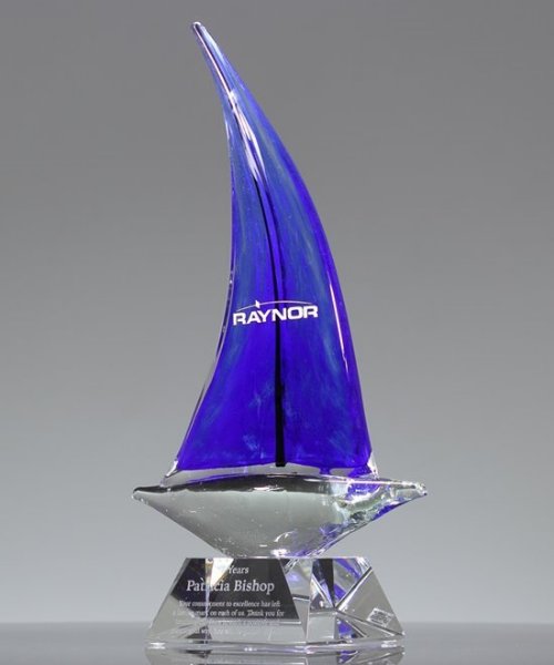 Picture of Blue Voyage Art Glass Boat Award