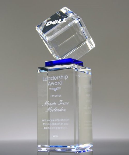 Picture of Elevate Blue Crystal Cube Award Tower