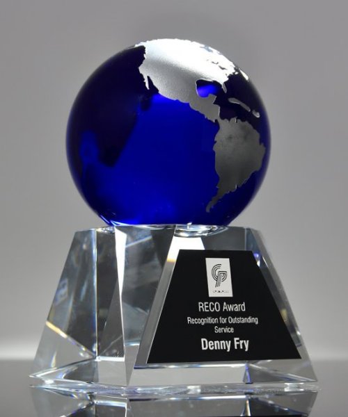 Picture of Blue Globe Crystal Trophy