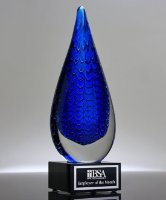 Picture of Blue Rain Drop Art Glass Award